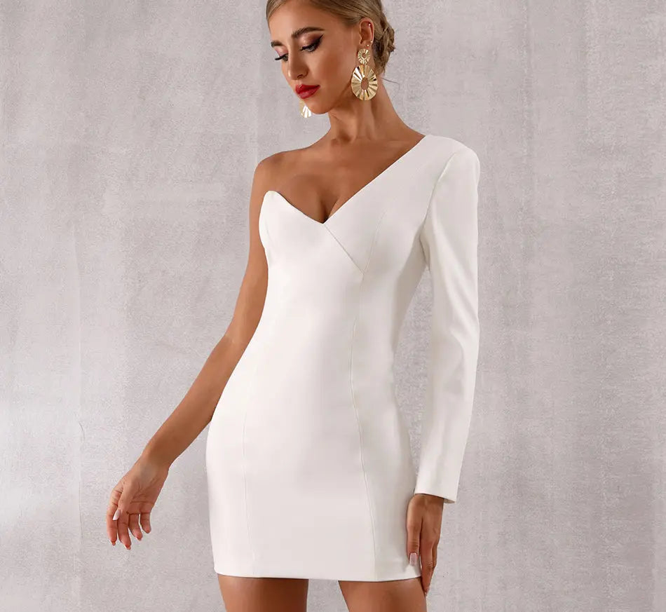 White One Shoulder Celebrity Evening Party Dress - MSCOOCO