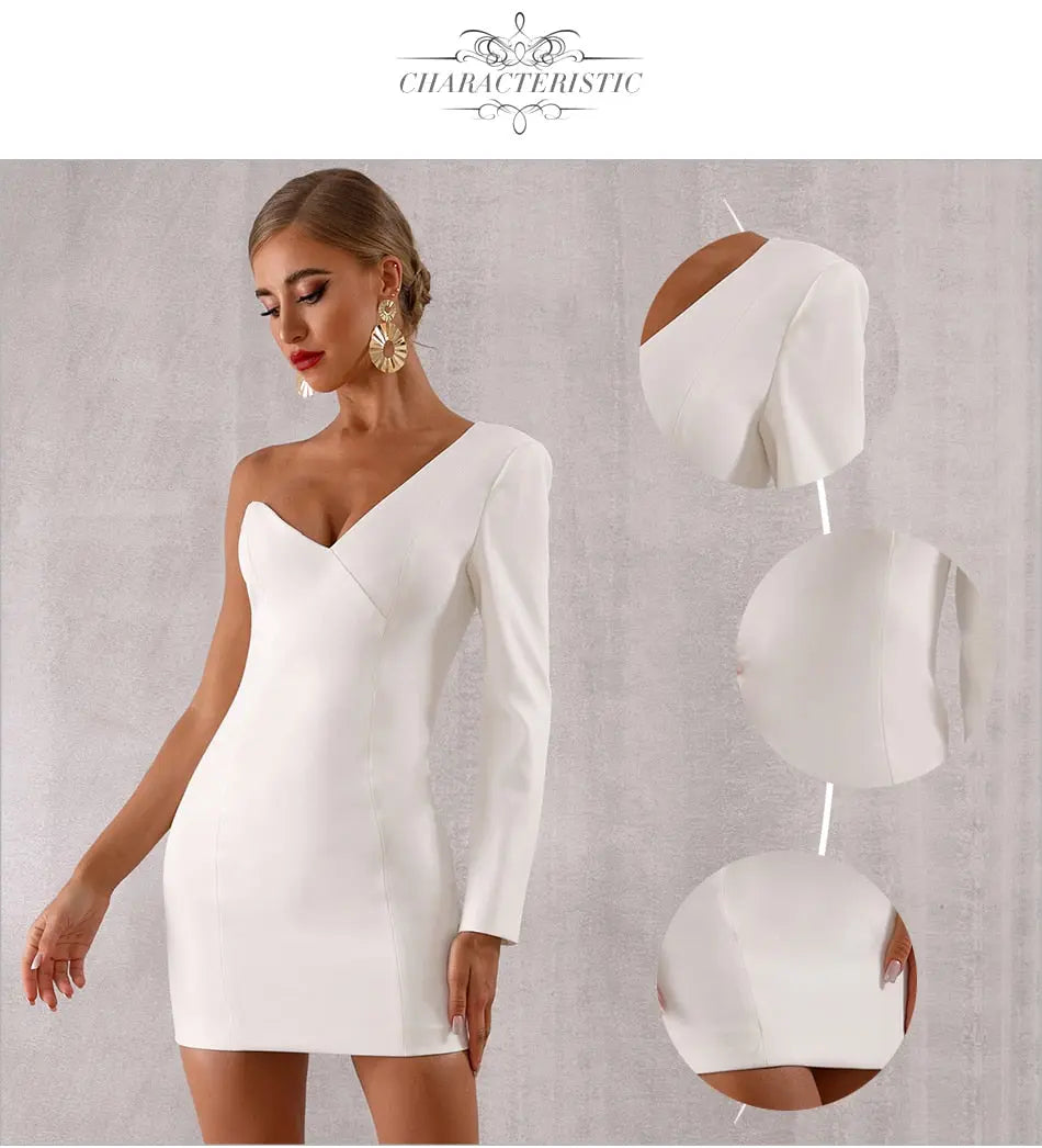 White One Shoulder Celebrity Evening Party Dress - MSCOOCO