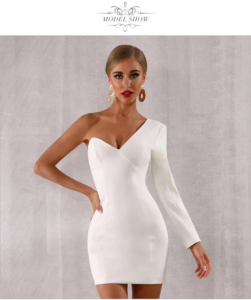 White One Shoulder Celebrity Evening Party Dress - MSCOOCO