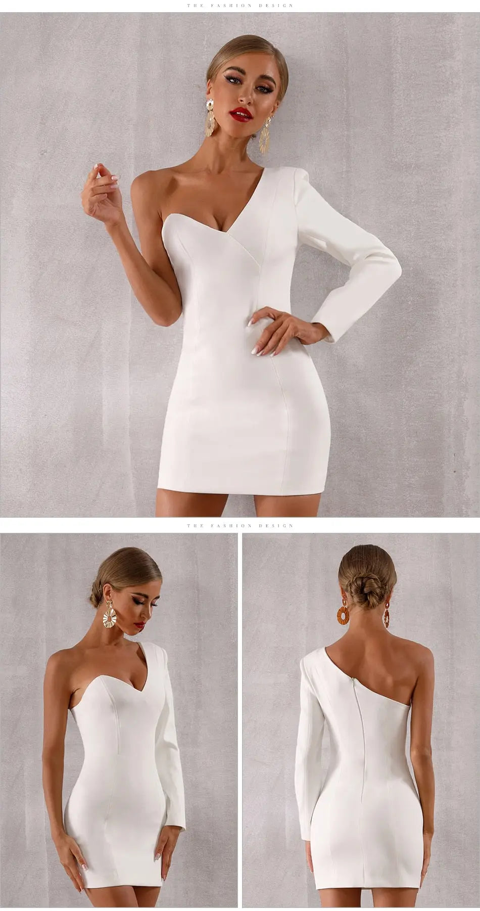 White One Shoulder Celebrity Evening Party Dress - MSCOOCO