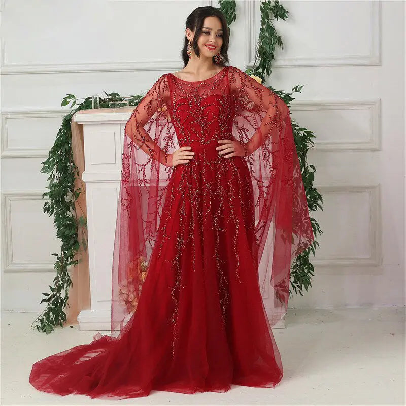 ZAYA - Shawl Yarn Beaded Evening Dress Mscooco.co.uk