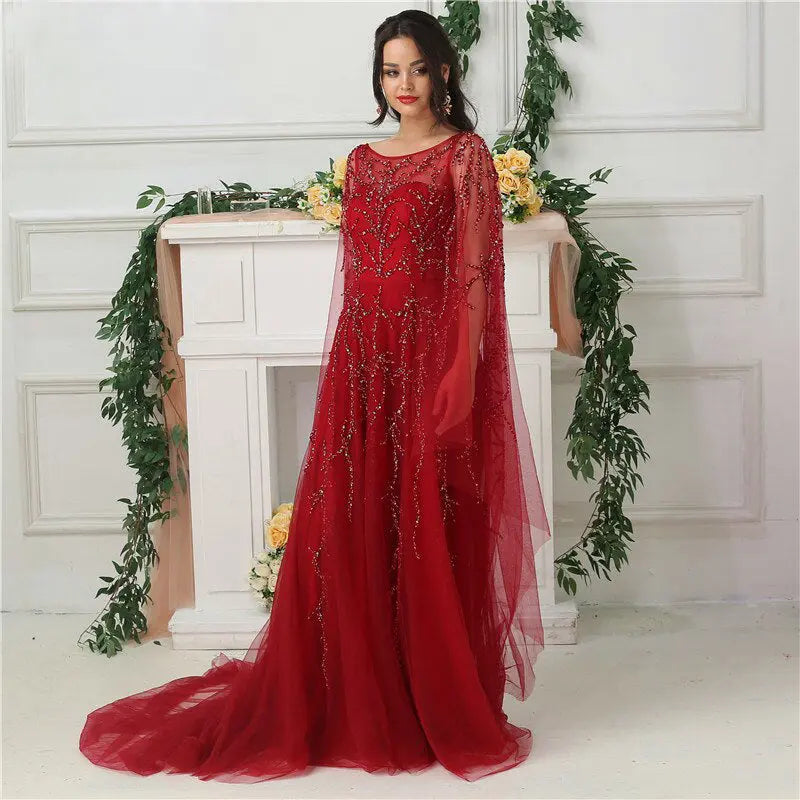 ZAYA - Shawl Yarn Beaded Evening Dress Mscooco.co.uk
