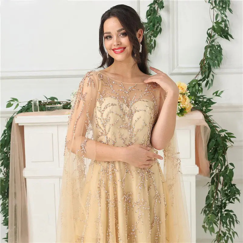 ZAYA - Shawl Yarn Beaded Evening Dress Mscooco.co.uk