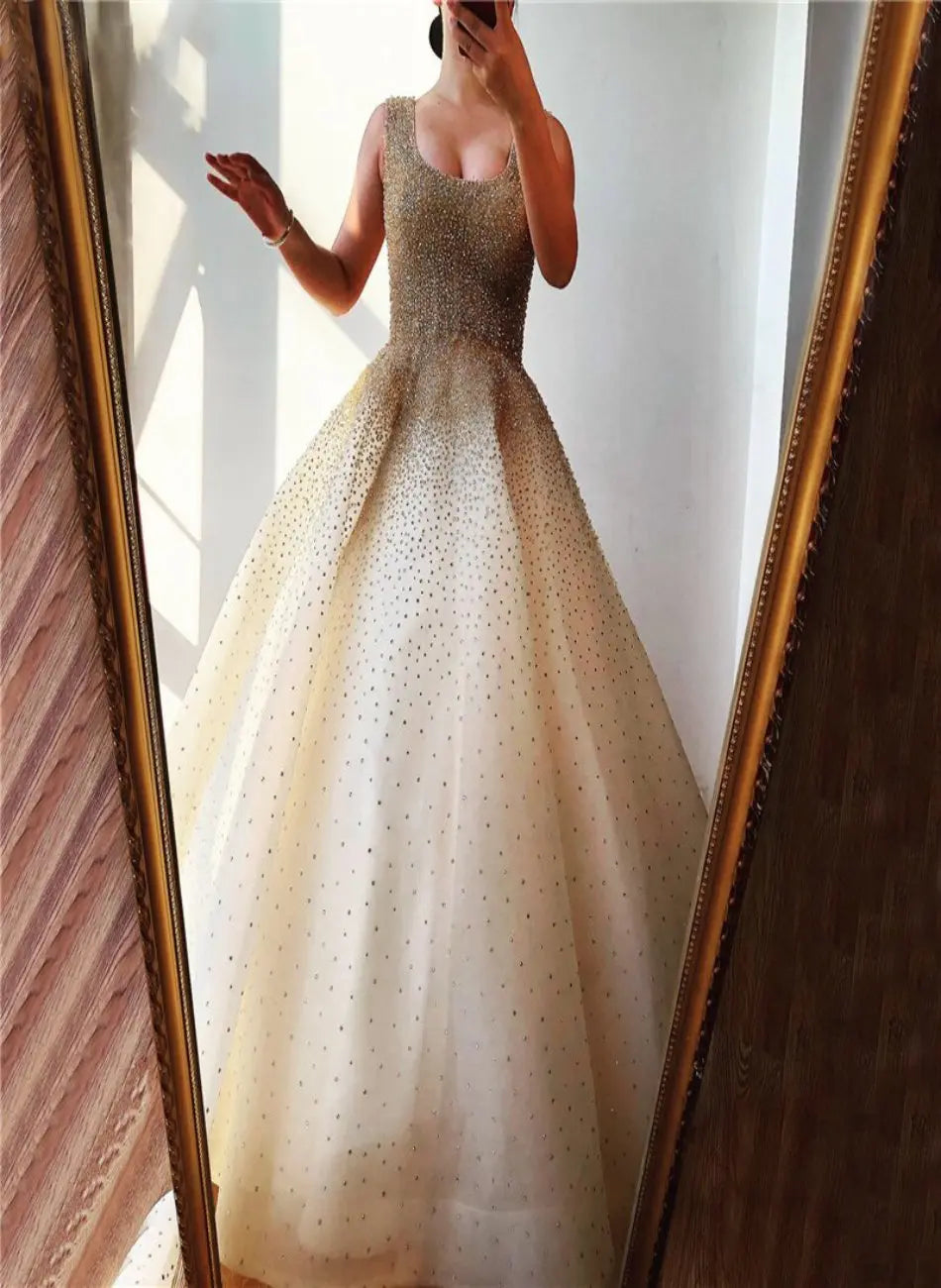 Zora Full Crystal A-Line Evening Dress Mscooco.co.uk