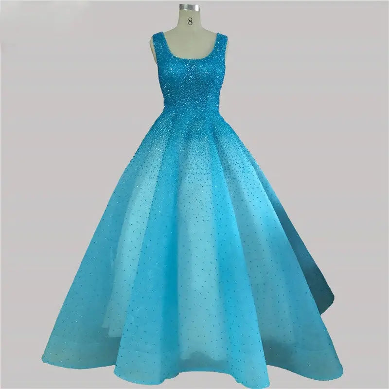 Zora Full Crystal A-Line Evening Dress Mscooco.co.uk