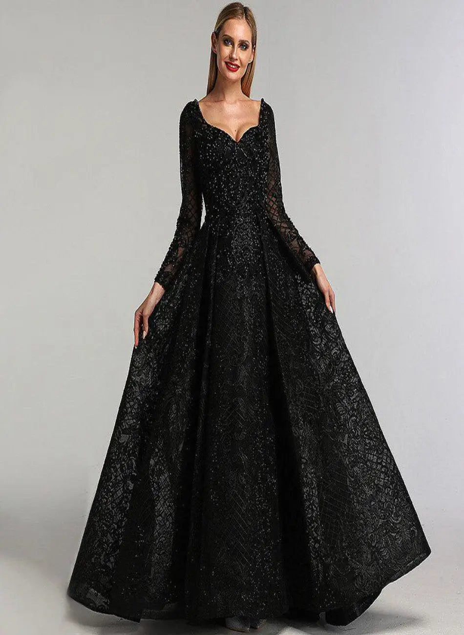 Zuri  V-Neck Beaded Embellished Evening Dress Mscooco.co.uk