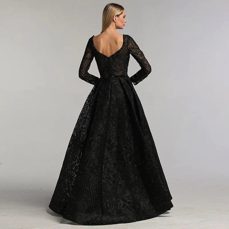 Zuri  V-Neck Beaded Embellished Evening Dress Mscooco.co.uk