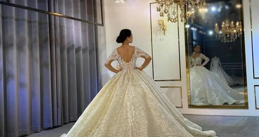 Big Drag-Tail Cross-Border New Wedding Dress Retro Sexy Tulle V-Neck Long  Sleeve Wedding Dress - China Wedding Gown and Dress price |  Made-in-China.com
