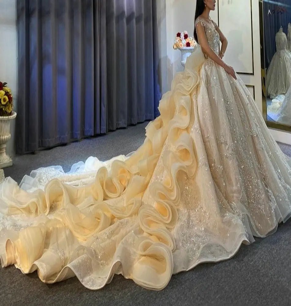 2021 New Design Ruffles Skirt Long Train Wedding Dress - Mscooco.co.uk