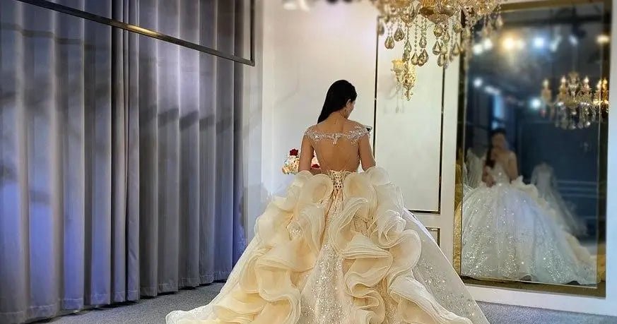 2021 New Design Ruffles Skirt Long Train Wedding Dress - Mscooco.co.uk