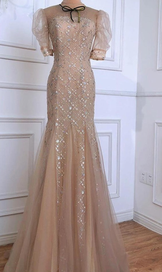 Zaylee Luxury Mermaid  Half Puff Sleeves Evening Dress Mscooco.co.uk