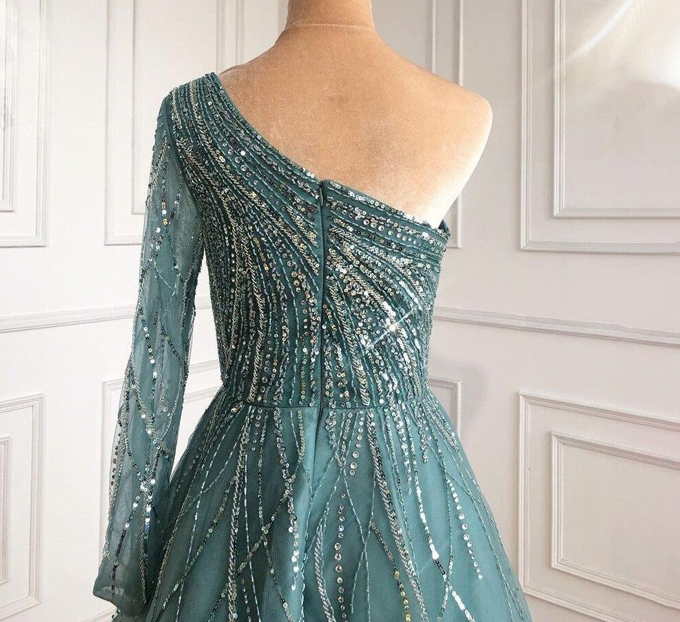 Paislee Luxury One Shoulder Beading Evening Dress Mscooco.co.uk