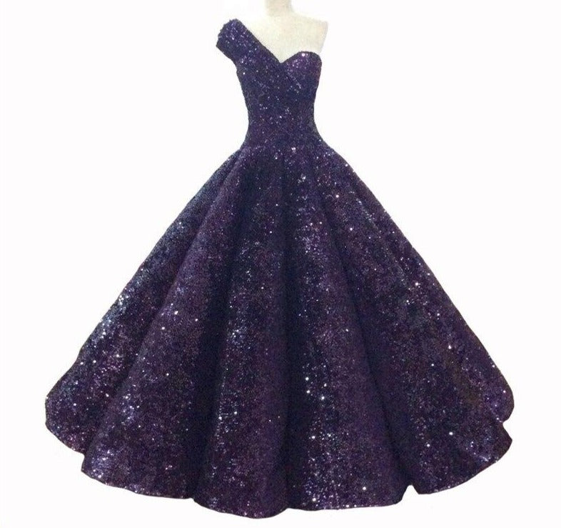 One Shoulder High-end Vintage Sequined Bridal Gown Mscooco.co.uk