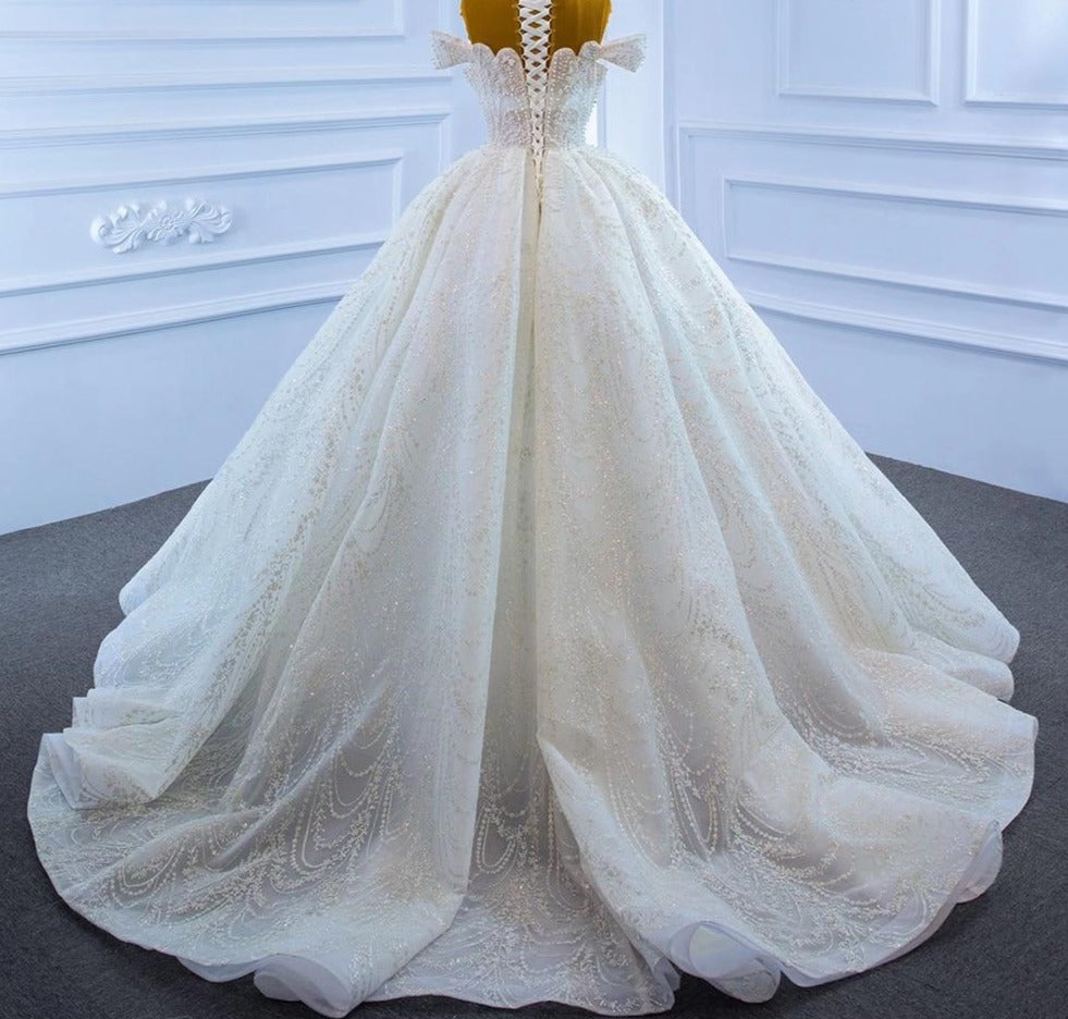 White Princess Beading Lace Up Bridal Dress Mscooco.co.uk