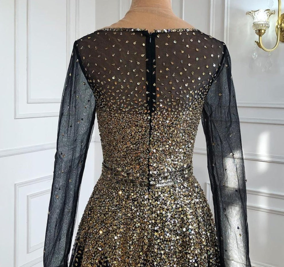 Emerie Black Gold Luxury Sparkle Beading Formal Dress Mscooco.co.uk