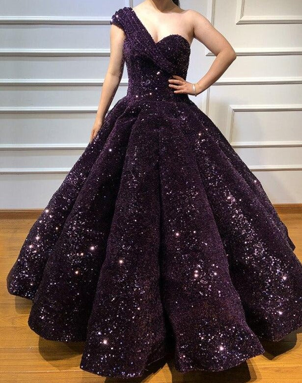 One Shoulder High-end Vintage Sequined Bridal Gown Mscooco.co.uk