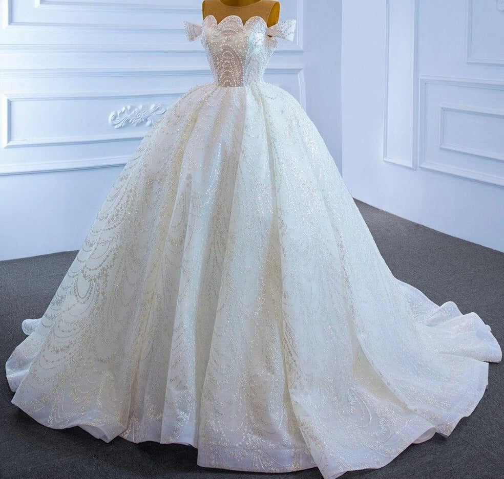 White Princess Beading Lace Up Bridal Dress Mscooco.co.uk
