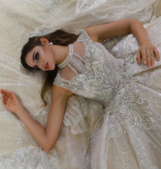 Luxury Wedding Dress With Long Lace Veil Mscooco.co.uk