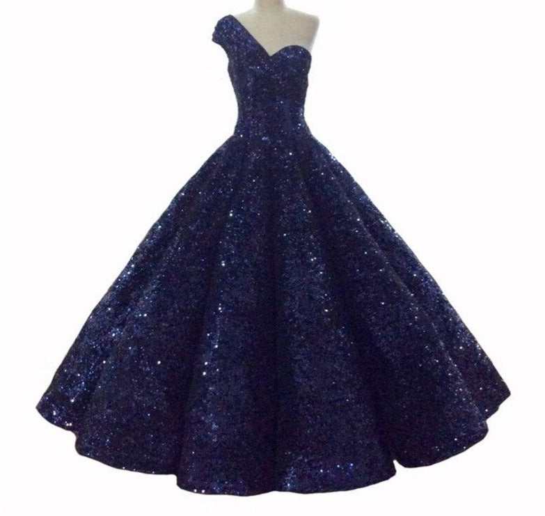One Shoulder High-end Vintage Sequined Bridal Gown Mscooco.co.uk