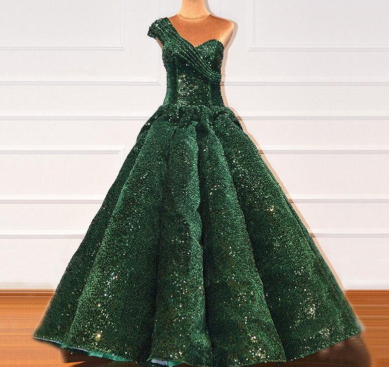 One Shoulder High-end Vintage Sequined Bridal Gown Mscooco.co.uk