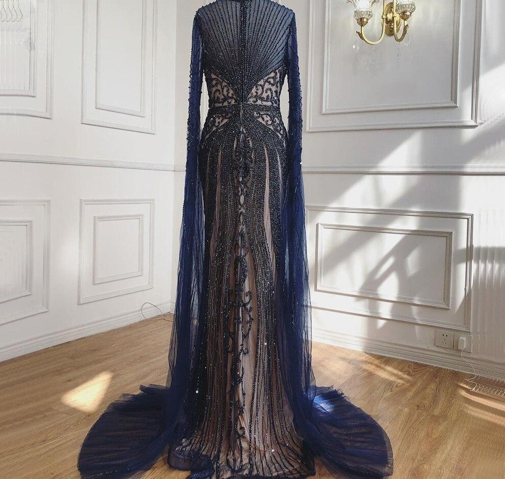 Rosalie Cape Sleeves Luxury Beading Mermaid Evening Gown Mscooco.co.uk
