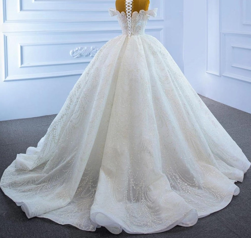 White Princess Beading Lace Up Bridal Dress Mscooco.co.uk