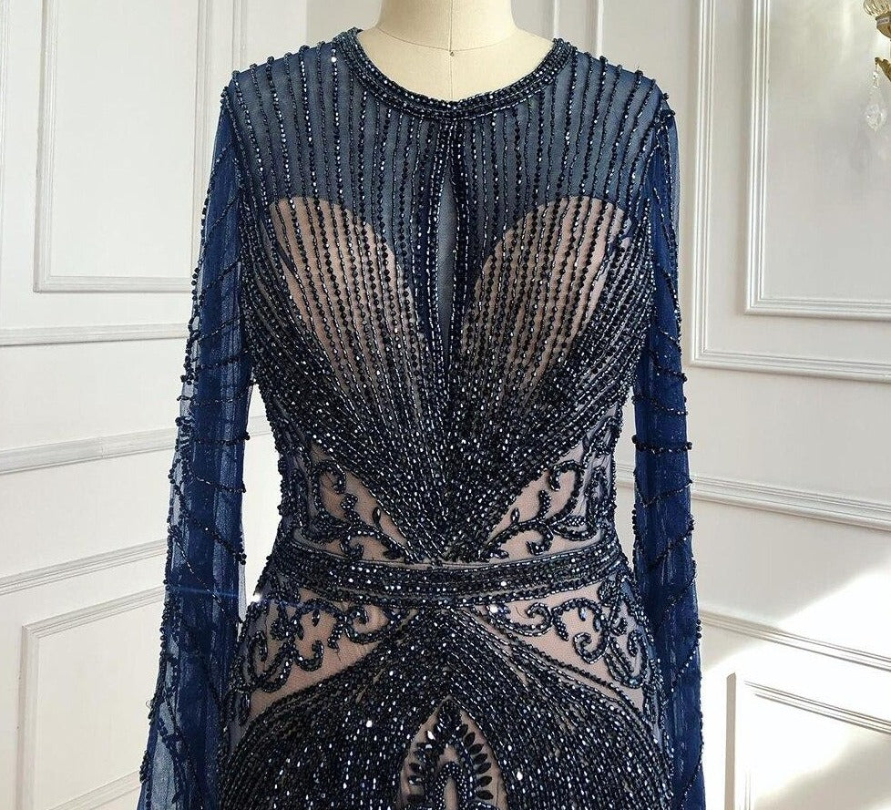 Rosalie Cape Sleeves Luxury Beading Mermaid Evening Gown Mscooco.co.uk