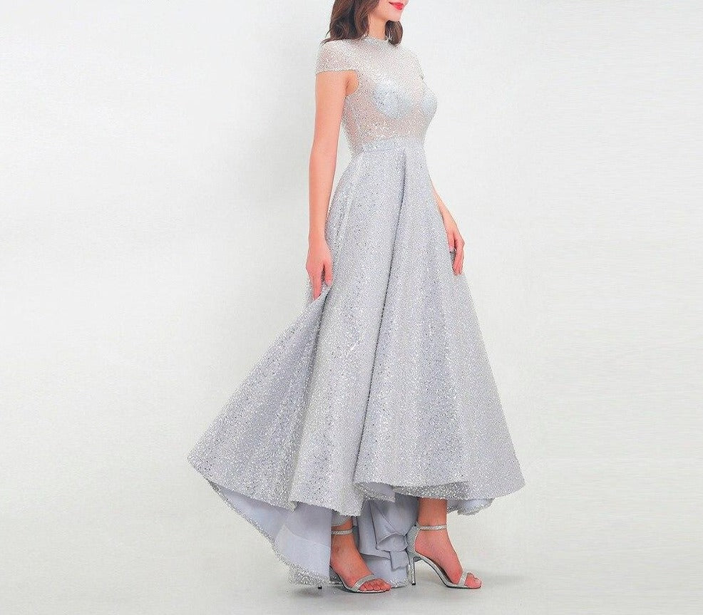 Zariah High Neck Shiny Sequin Illusion Formal Dress Mscooco.co.uk