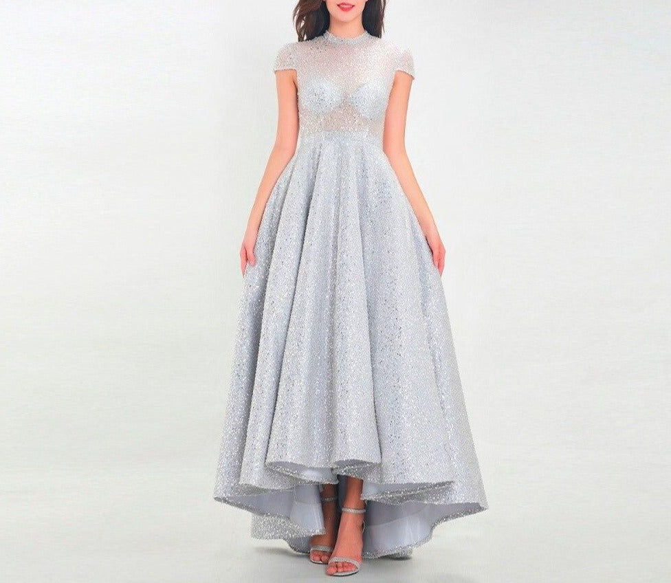 Zariah High Neck Shiny Sequin Illusion Formal Dress Mscooco.co.uk