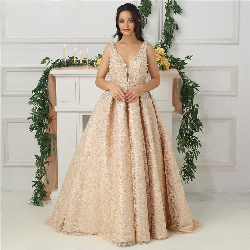 Sophia - Pearls Crystal Lux Gown Mscooco.co.uk