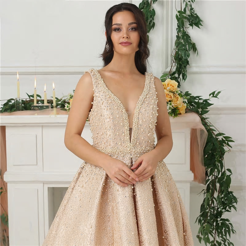 Sophia - Pearls Crystal Lux Gown Mscooco.co.uk