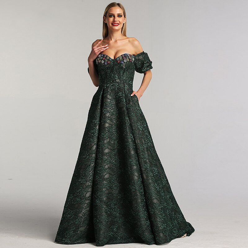 Hazel - Diamond Flowers Lace Evening Dress Mscooco.co.uk