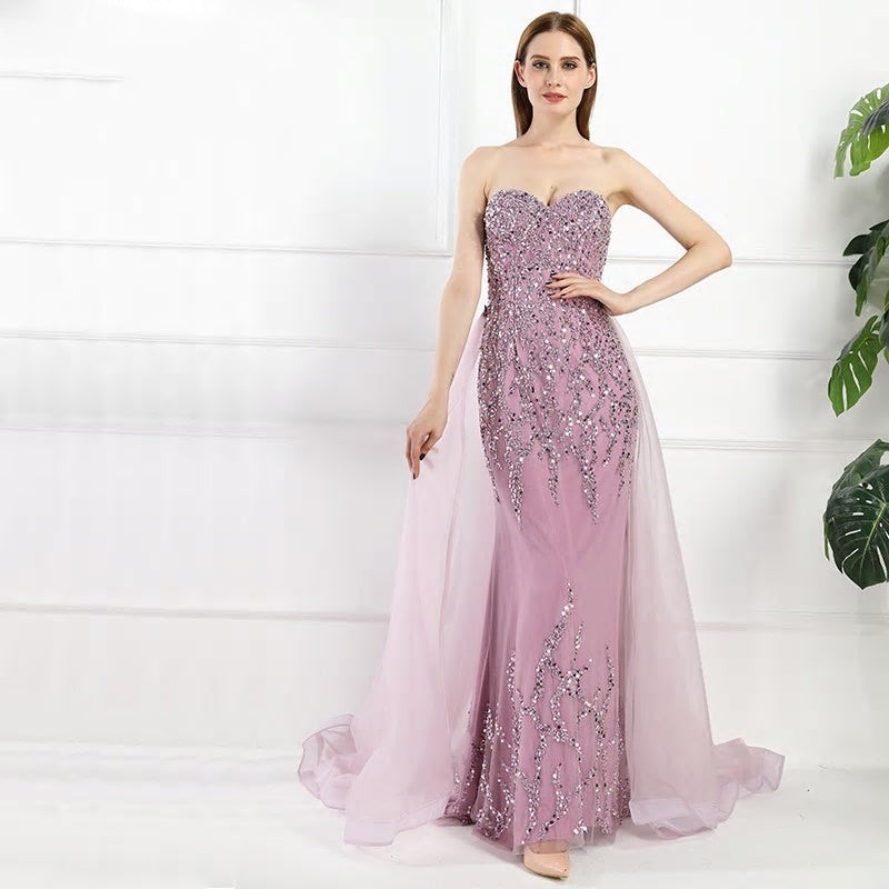 Purple Flory Beaded Maxi Dress Mscooco.co.uk