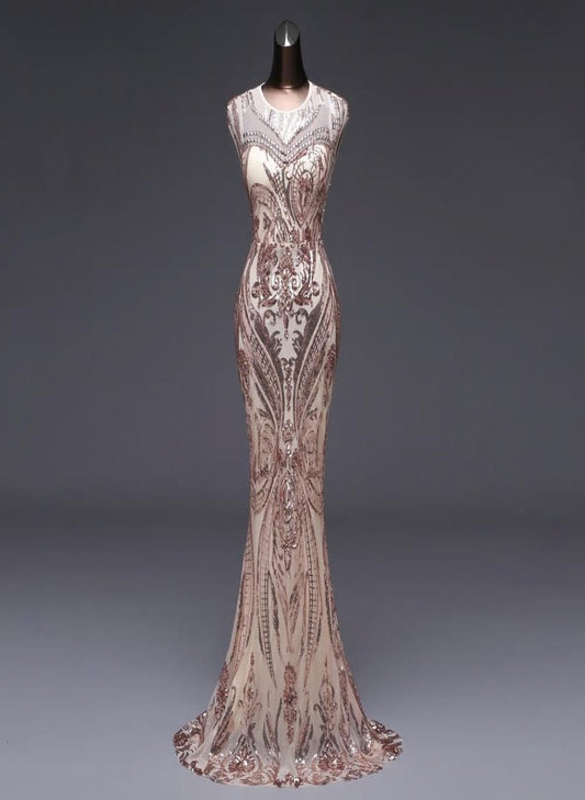Vestido Backless Sequin Mermaid Formal Evening Dress - MSCOOCO