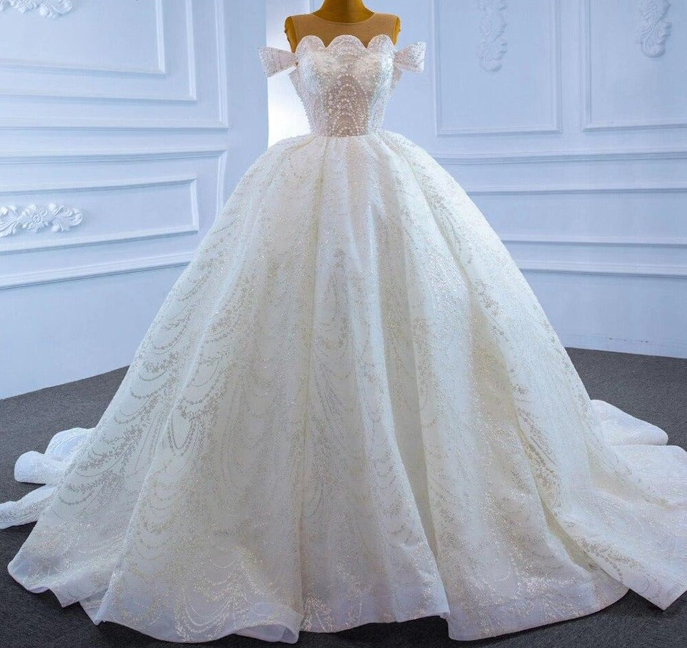 White Princess Beading Lace Up Bridal Dress Mscooco.co.uk