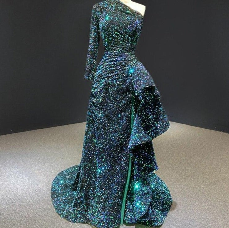 One Shoulder Sequined Sparkle Mermaid Formal Dress Mscooco.co.uk