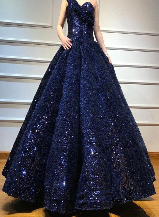 One Shoulder High-end Vintage Sequined Bridal Gown Mscooco.co.uk