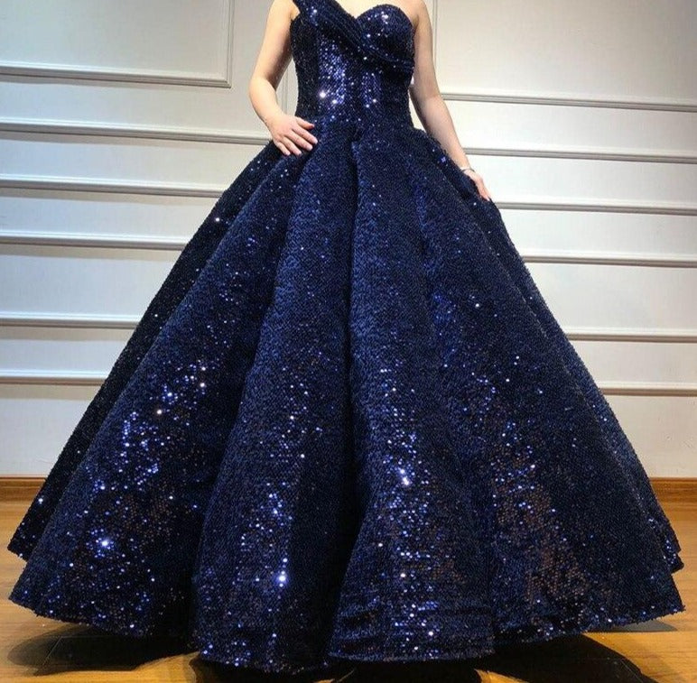 One Shoulder High-end Vintage Sequined Bridal Gown Mscooco.co.uk