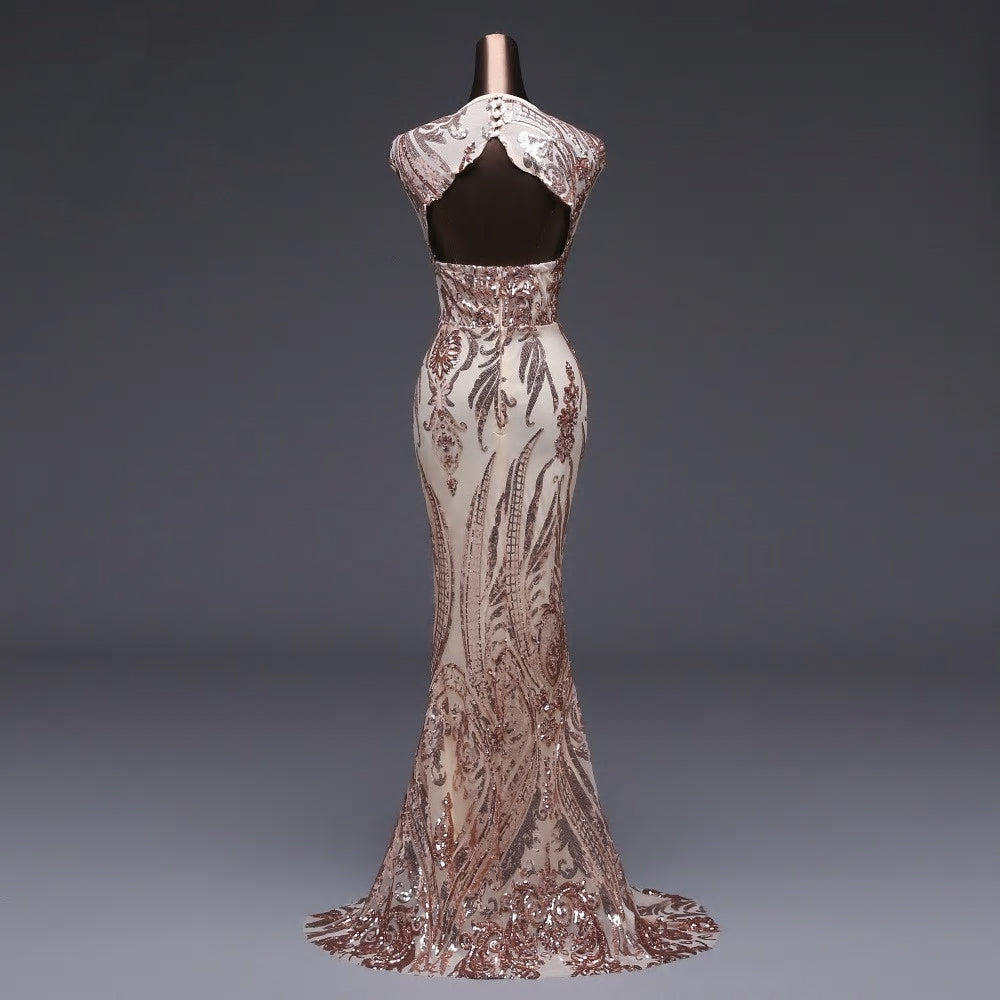 Vestido Backless Sequin Mermaid Formal Evening Dress - MSCOOCO