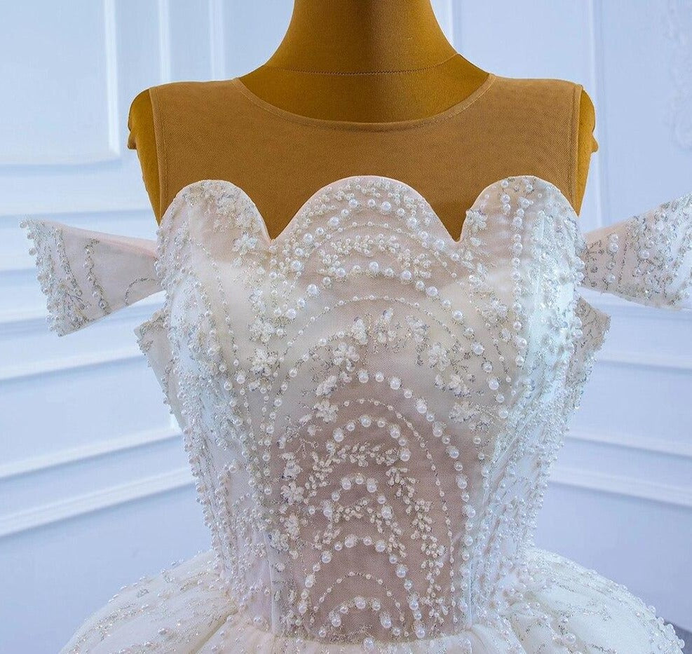 White Princess Beading Lace Up Bridal Dress Mscooco.co.uk