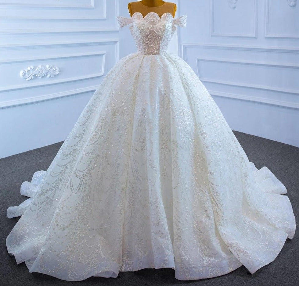 White Princess Beading Lace Up Bridal Dress Mscooco.co.uk