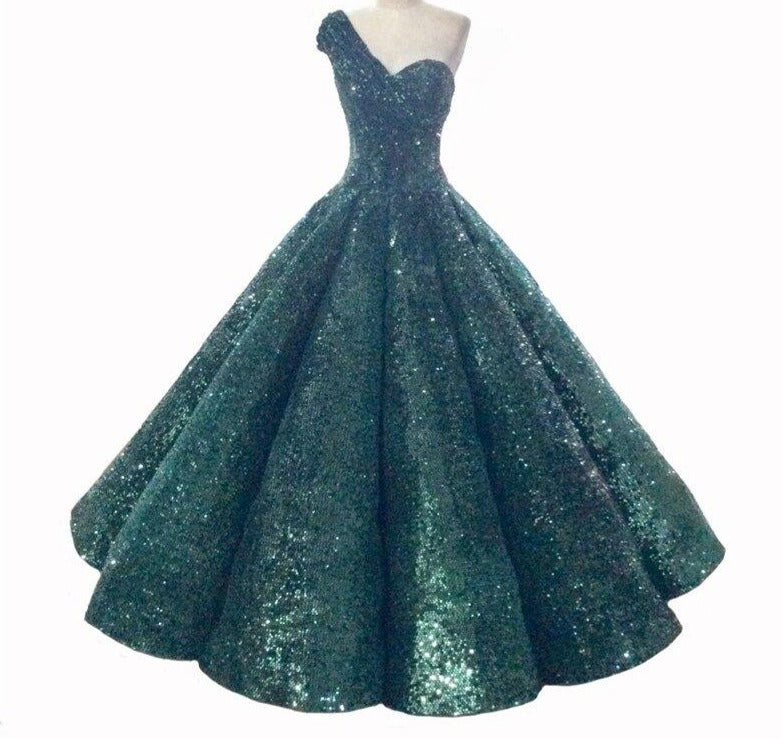 One Shoulder High-end Vintage Sequined Bridal Gown Mscooco.co.uk