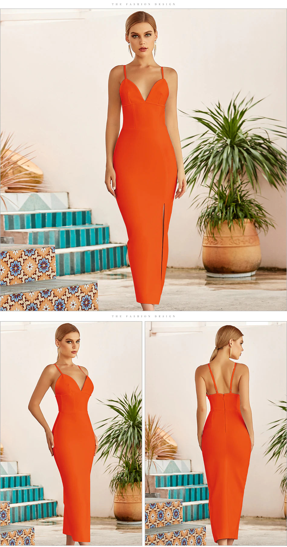 V Neck Spaghetti Strap Celebrity Dress Mscooco.co.uk