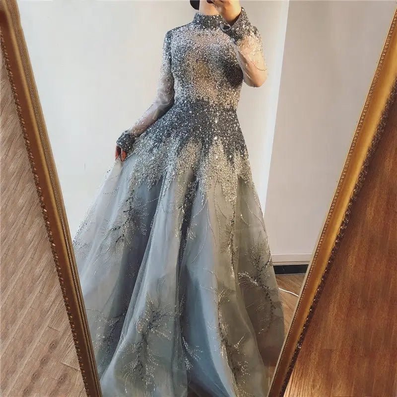 Adele Crystal High Neck Evening Dress - Mscooco.co.uk