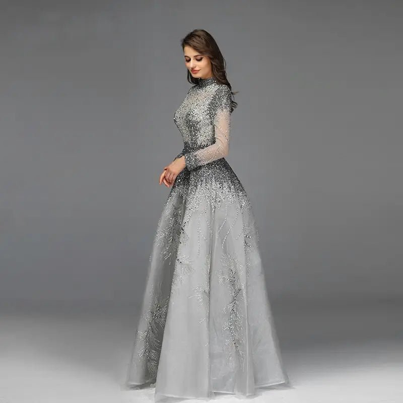 Adele Crystal High Neck Evening Dress - Mscooco.co.uk