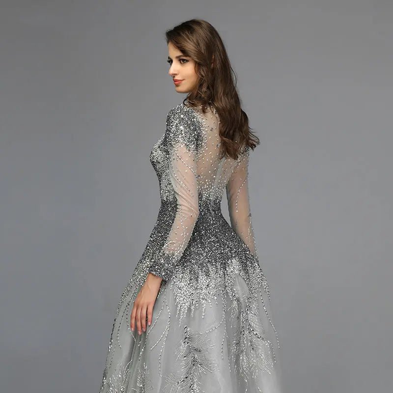 Adele Crystal High Neck Evening Dress - Mscooco.co.uk