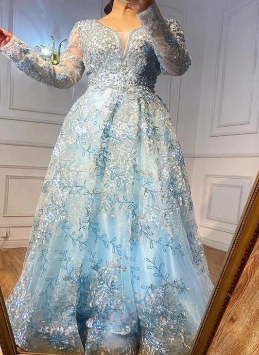 Ailani Luxury Beading A-Line Sparkle Evening Dress - Mscooco.co.uk