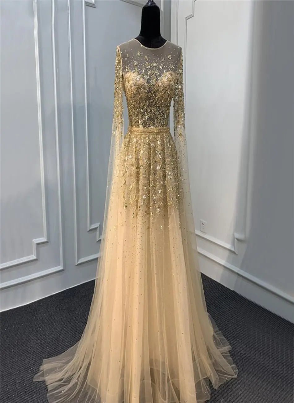 Aiyana Gold Luxury Sequins Crystal Evening Dress - Mscooco.co.uk