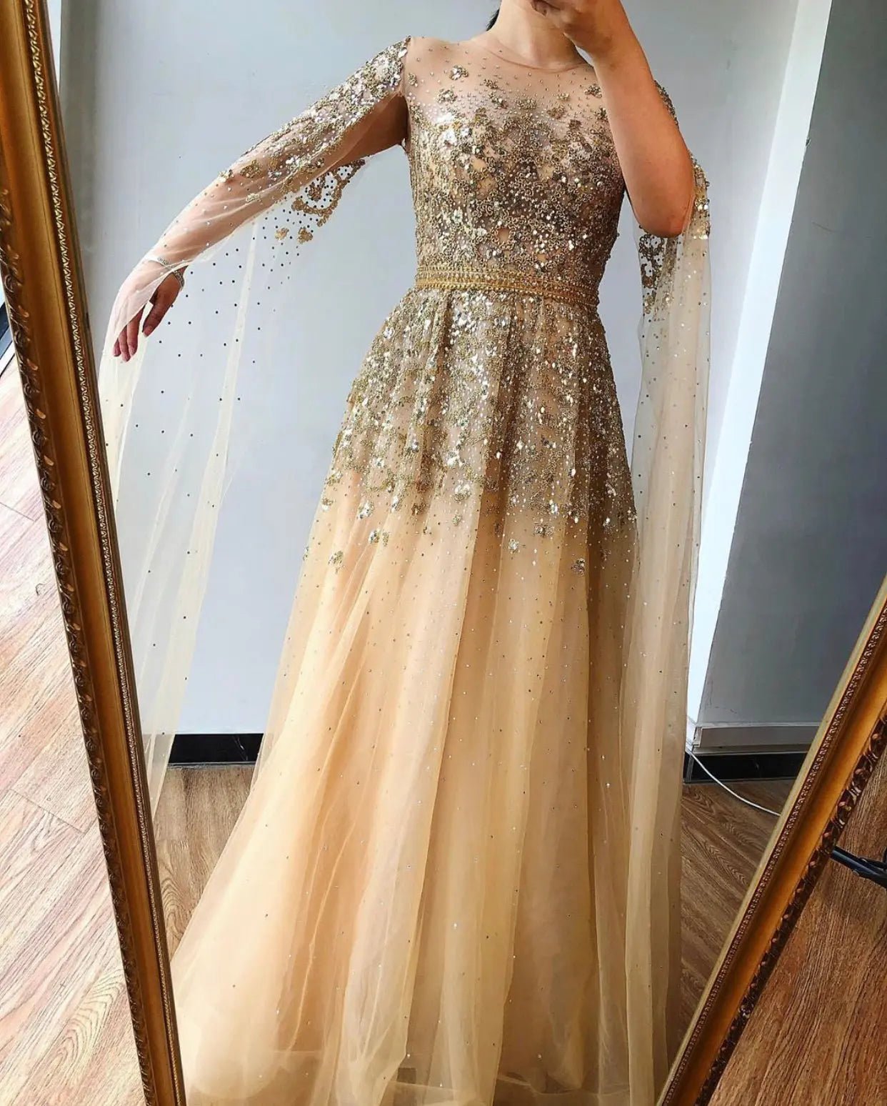Aiyana Gold Luxury Sequins Crystal Evening Dress - Mscooco.co.uk