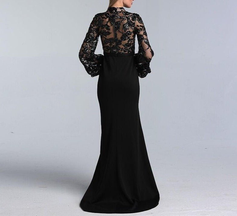 Alaya Black Long Sleeves Mermaid Evening Dress - Mscooco.co.uk